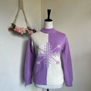 Vintage Purple and White Snowflake Knit Sweater
